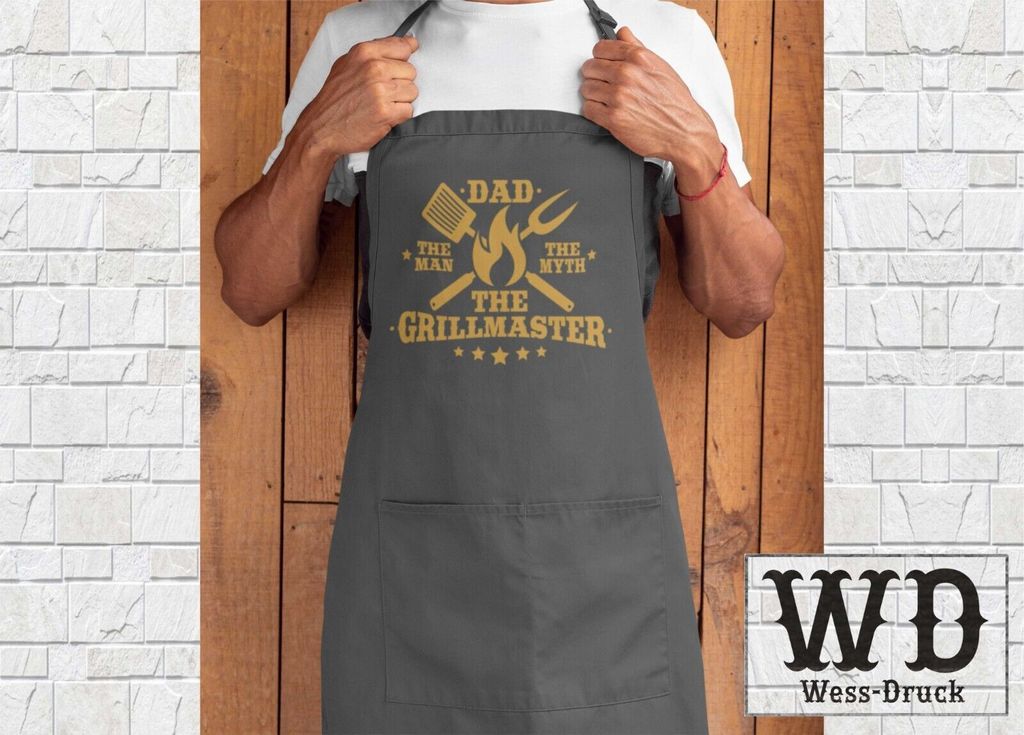 Wessdruck The Grillmaster Kochschürze Dunkelgrau Gold
