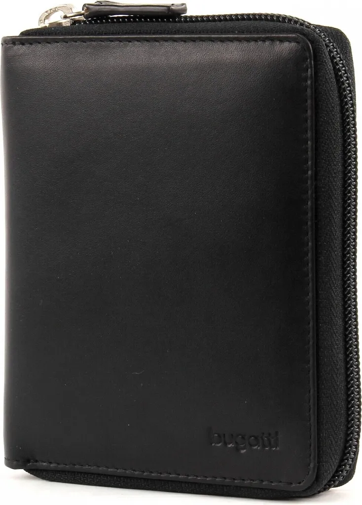 Porte-monnaie Bugatti Primo Noir : Petit Portefeuille Zippé en Cuir