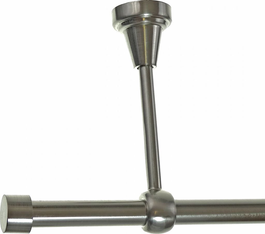 Gardinenstange Set Edelstahl Look Metall Ø 16mm zur Deckenträger 1-lauf Kappe, Länge wählbar H14 E16
