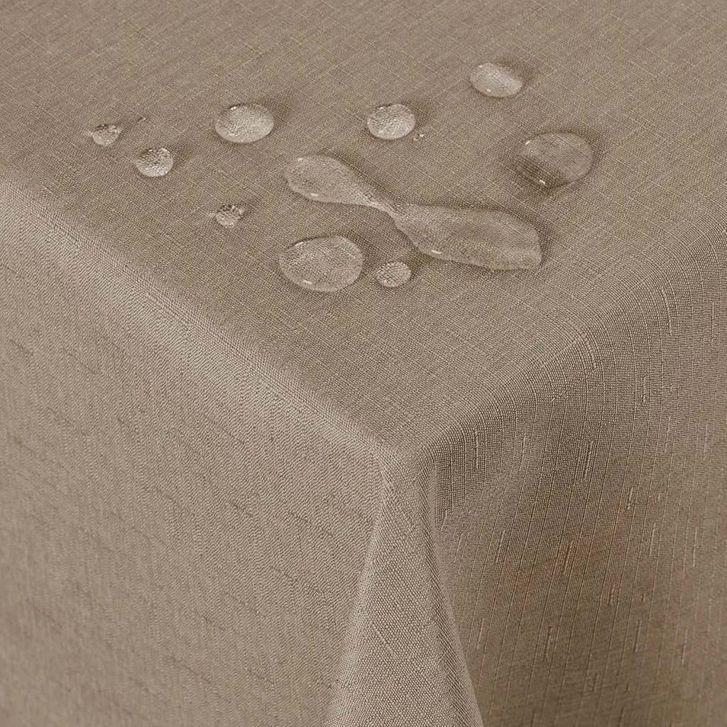 Nappe de Table 140x240 Taupe pour Réceptions et Famille Aspect Lin Imperméable