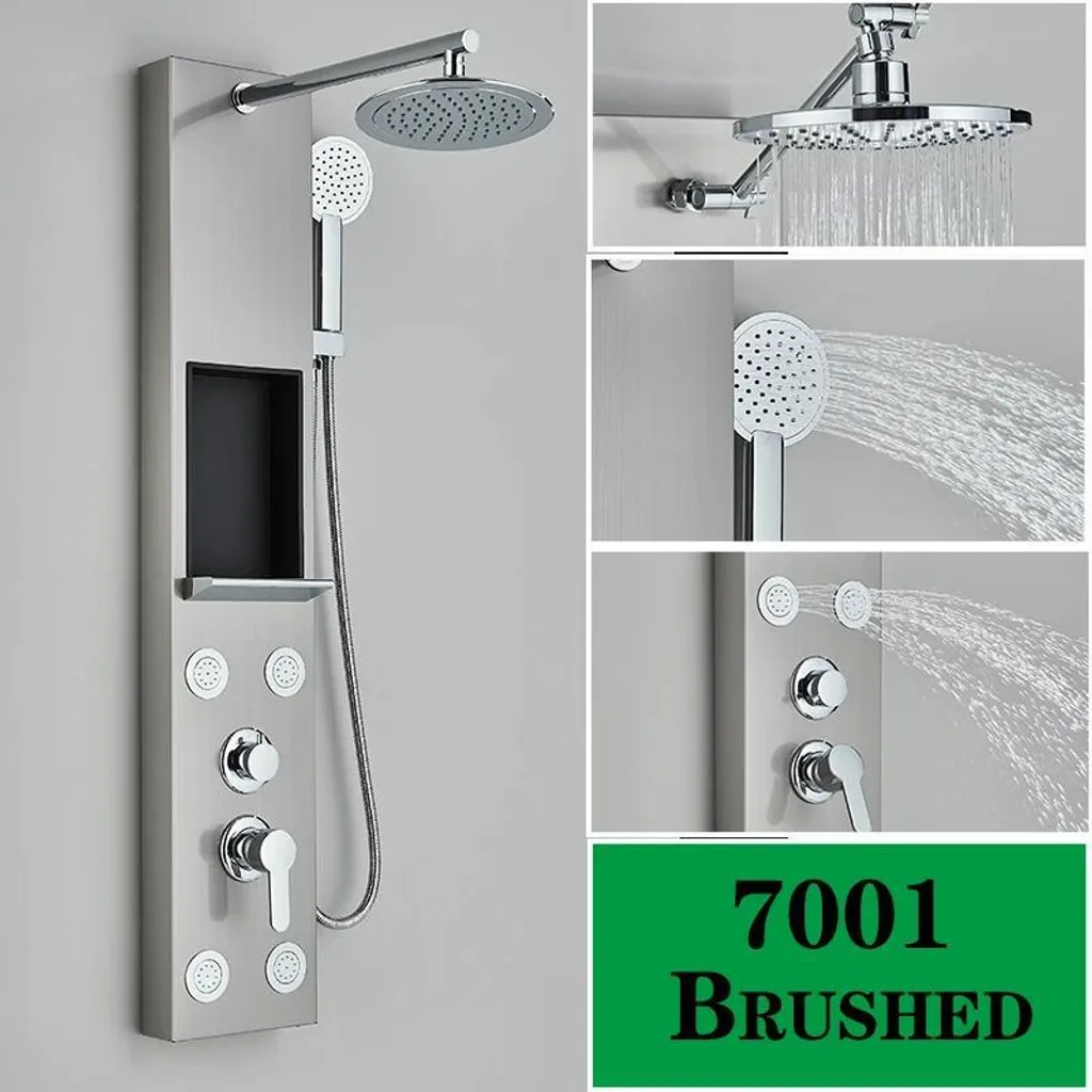 Panneau de douche massage anti-calcaire nickel brossé avec rangement SPA