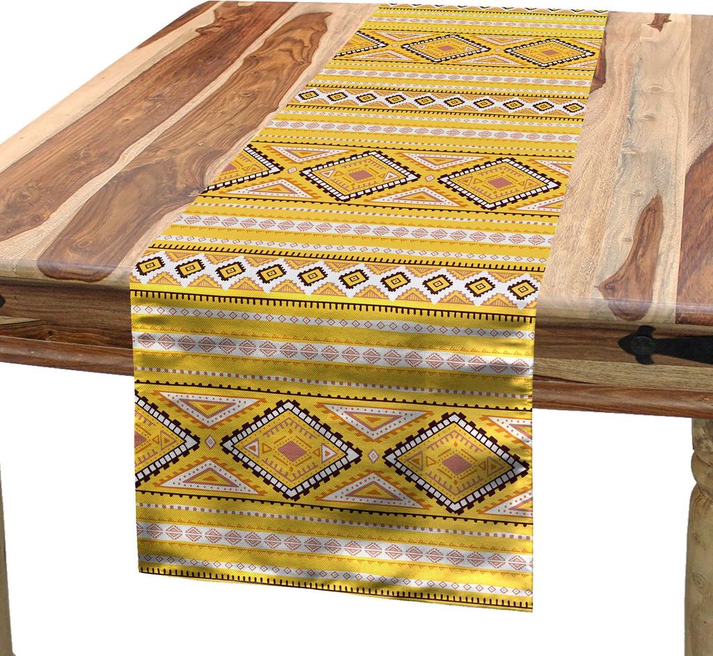 ABAKUHAUS Gelb und Weiß Tischläufer, Stammesinspirationen Zeitlose Dreiecken Geometrisch, 40 x 180 cm, Gelb Blush Brown