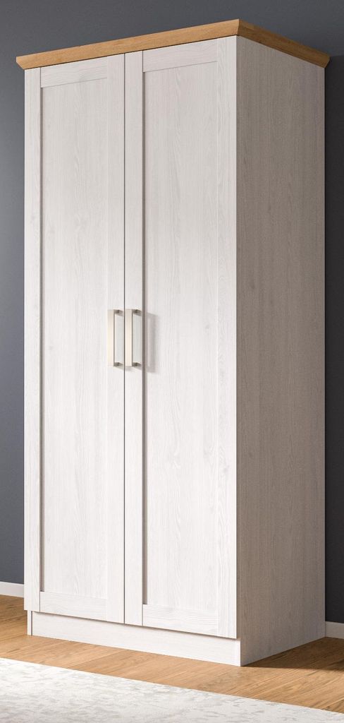 Kleiderschrank "Marina" in weiß Lärche und Eiche Artisan Landhaus Drehtürenschrank 2-türig 84 x 185 cm