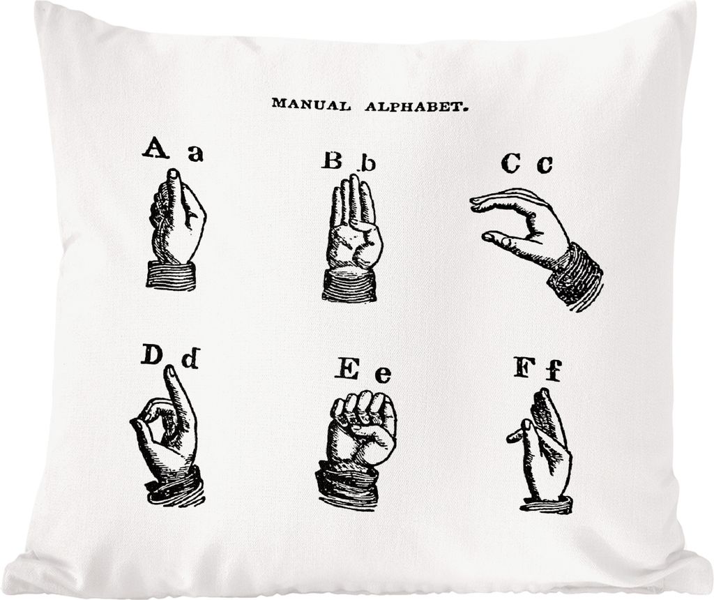 MuchoWow Zierkissen Sofakissen Wohnzimmer Dekokissen 45x45 cm Retro - Gebärdensprache - Lernen - Schlafpolster - Polster für das Sofa