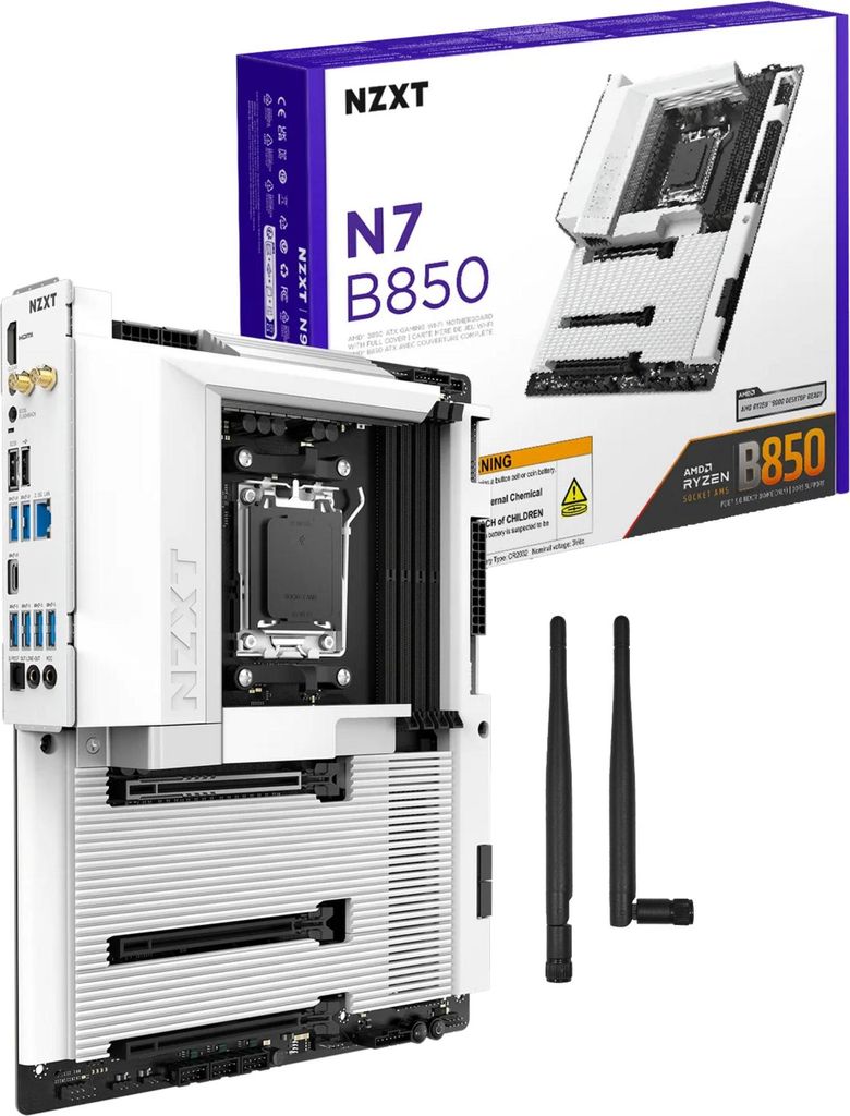 NZXT N7 B850 Mainboard ATX AM5 für AMD Ryzen WiFi 6E 2.5G LAN Weiß