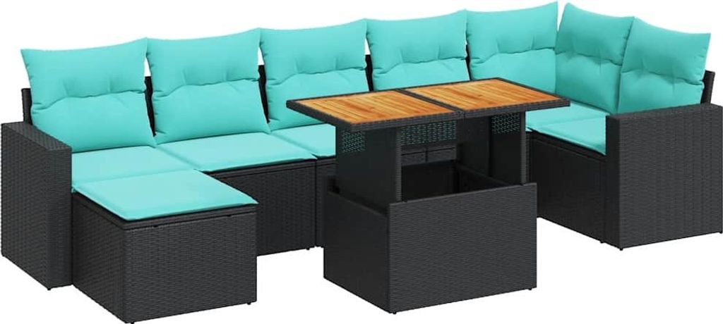 8-tlg. Garten-Sofagarnitur mit Kissen Schwarz Poly Rattan