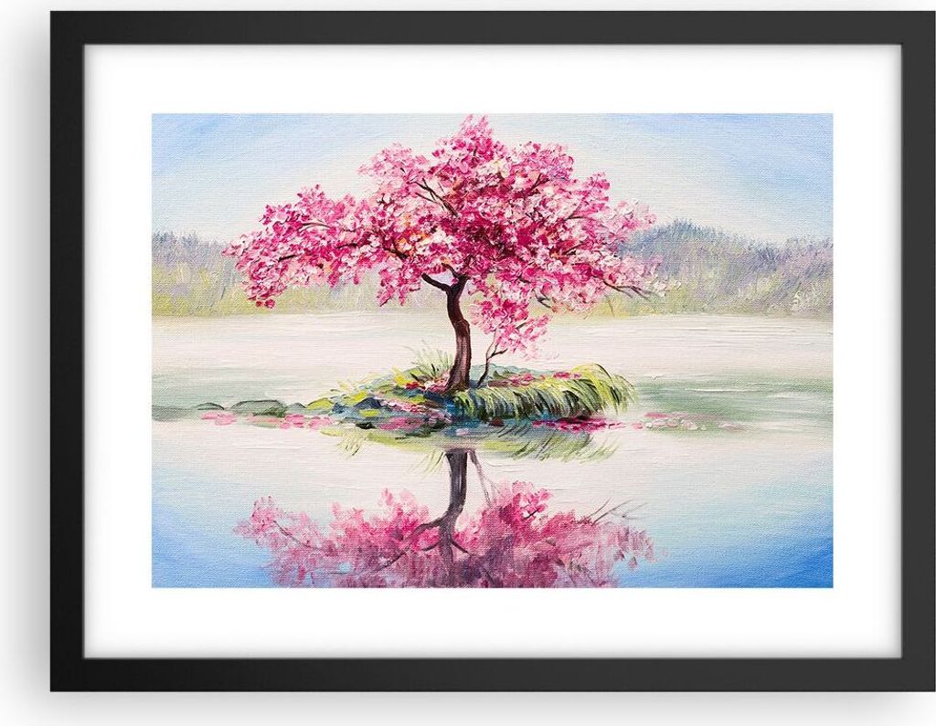 Gerahmtes Poster - Schwarzer Rahmen - Baum Abstraktion - 40x30 cm - Wand Bild - Wanddeko - Wandbilder - Kunstposter - Wandposter - Bilderrahmen - B...