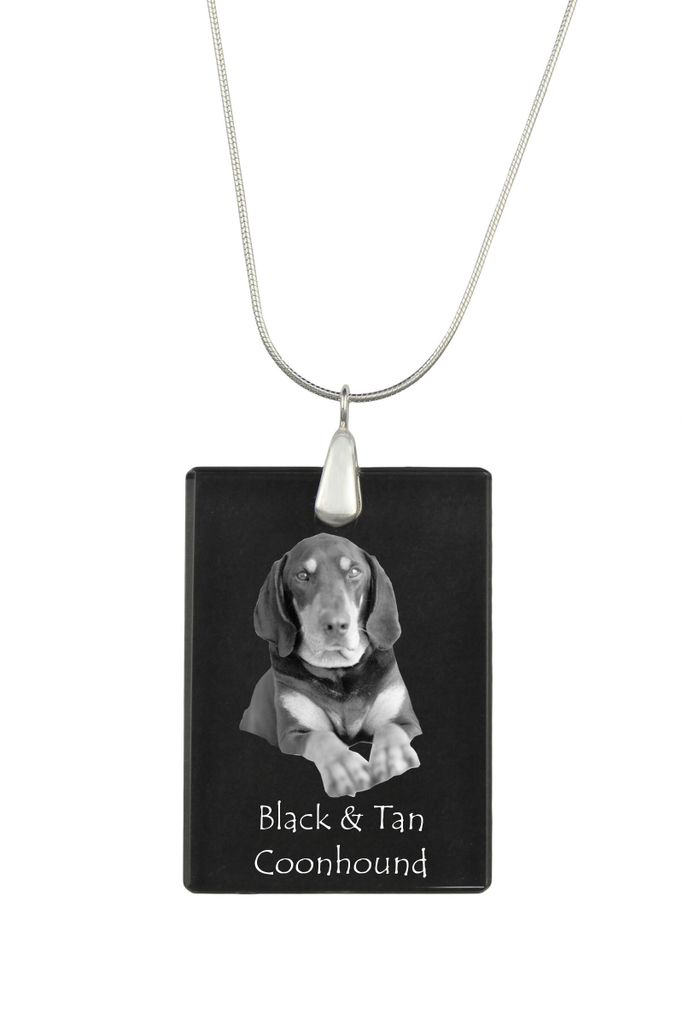 Schwarz-Lohfarbener Waschbärenhund, Black and Tan Coonhound I - Kristallanhänger mit Hund, Silberhalskette mit Foto, personalisierter Anhänger d...