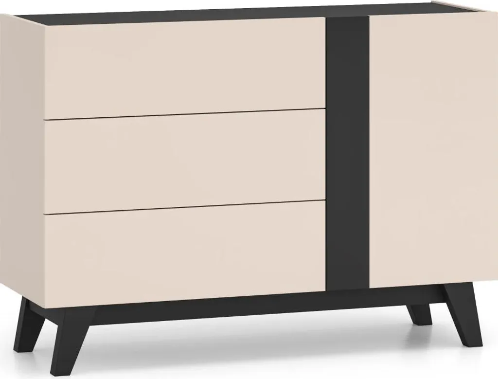 Buffet de Salon 120cm Freshion Beige et Noir - Meuble de Rangement Chic