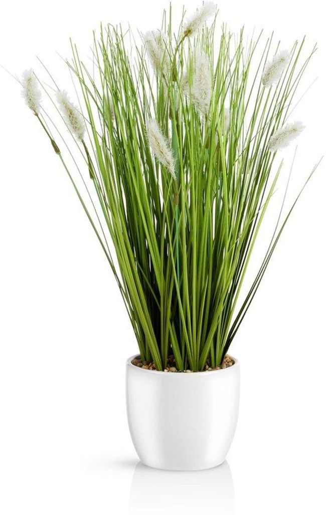 Kunstgras in weißer keramischer Töpferform (42 cm)