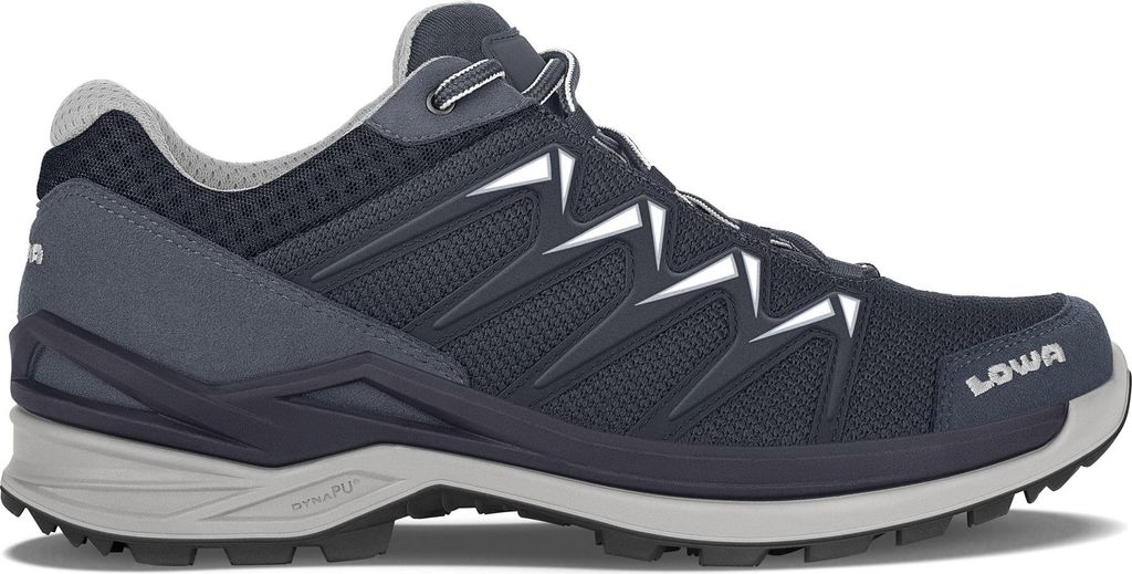 A single blue and gray hiking shoe shown from the side against a white background.