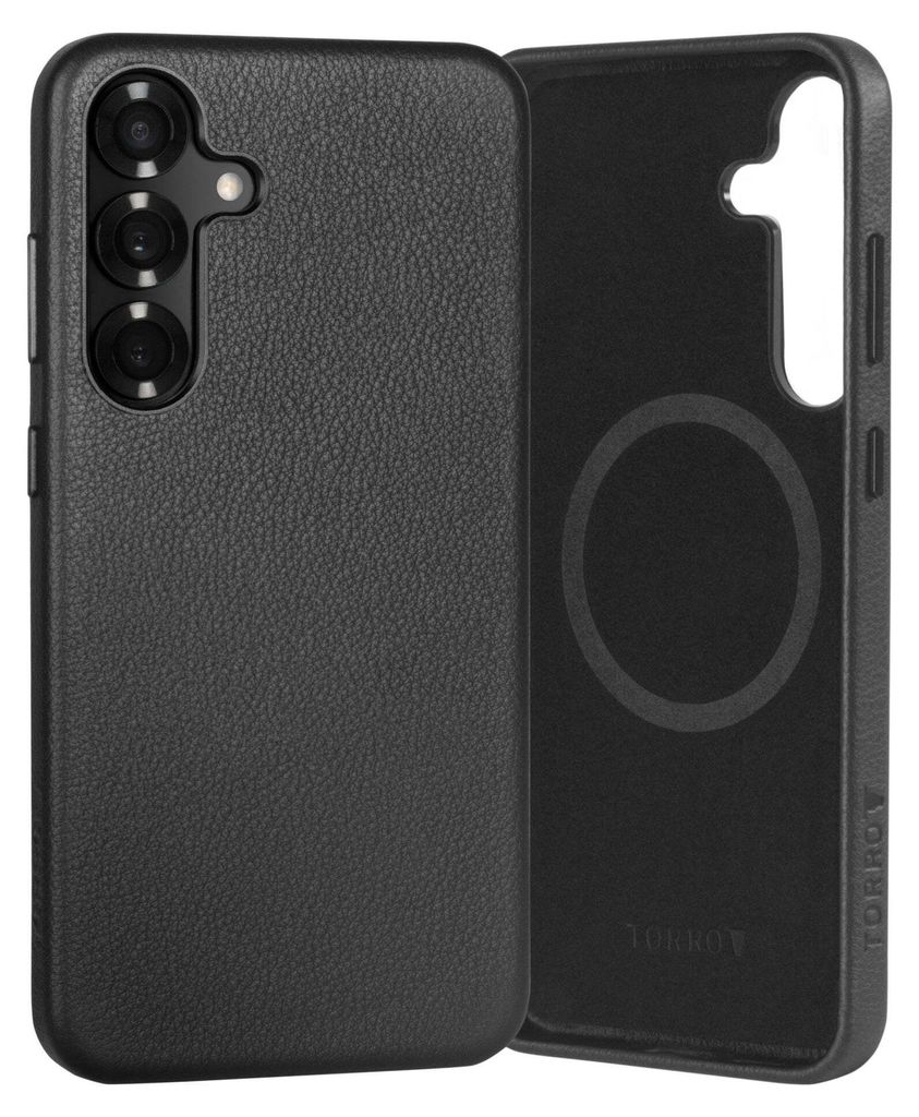 TORRO Galaxy S25+ Leder-Bumperhülle (Qi2/MagSafe-Ladekompatibel) – Schwarz