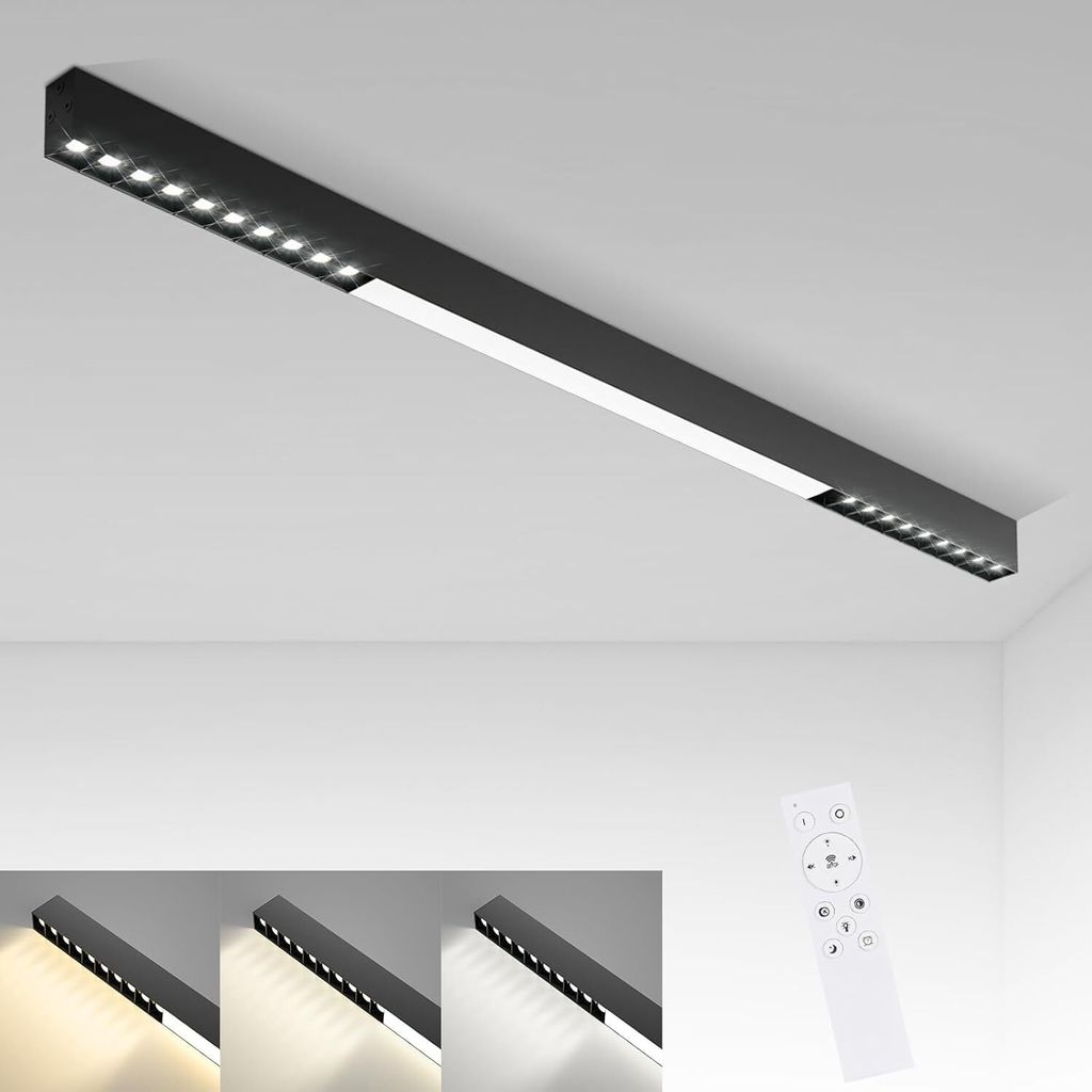 ZMH Deckenlampe LED Deckenleuchte Schwarz 32W 107CM Lang Modern Dimmbar mit Fernbedienung Deckenbeleuchtung für Wohnzimmer Küche Büro Schlafzimmer