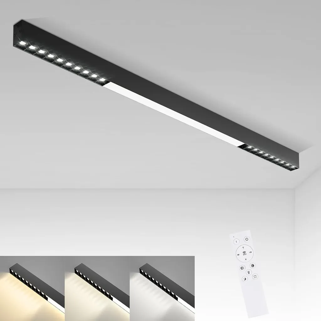 ZMH Plafoniera LED 107cm Dimmerabile con Telecomando - Lampada 32W Nera
