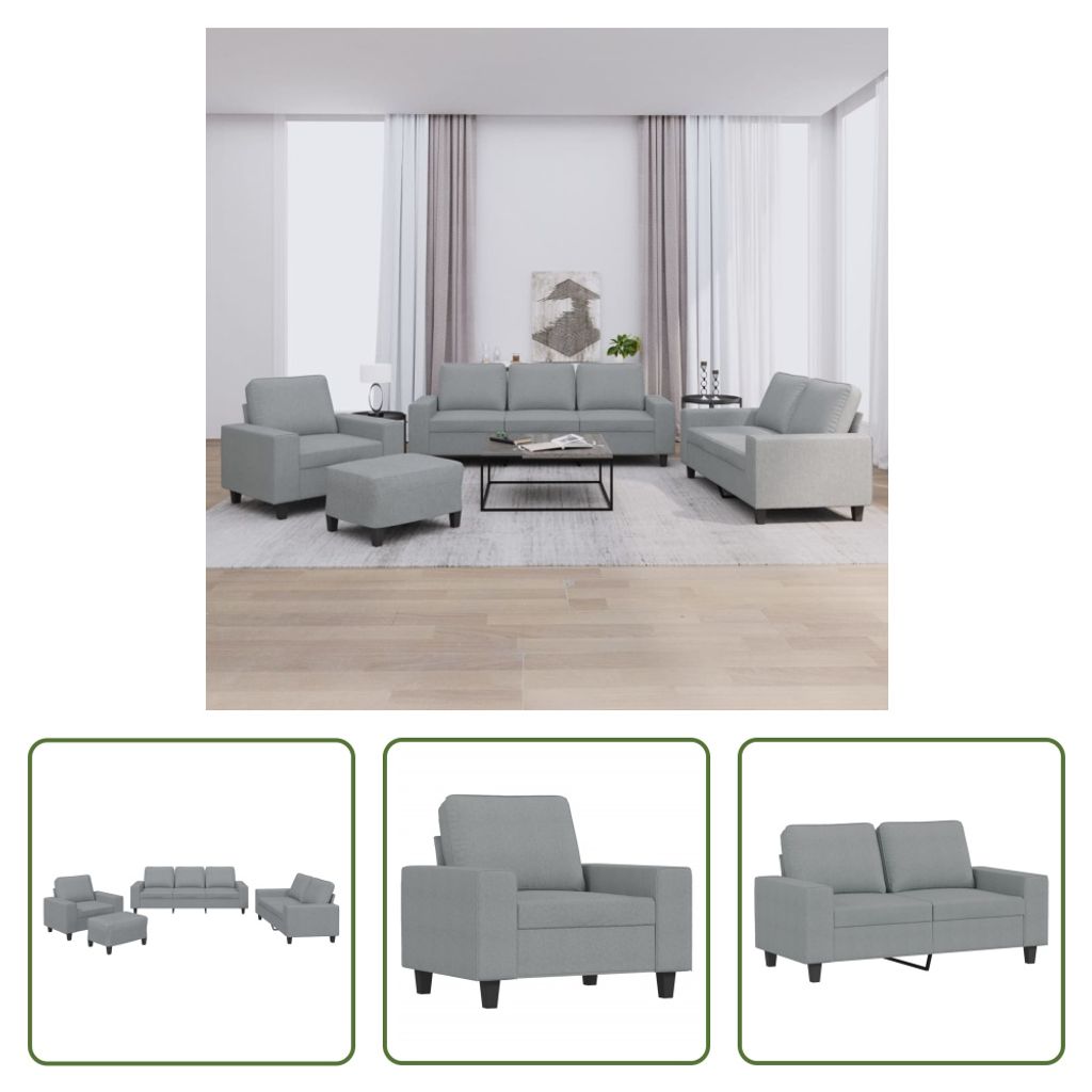 The Living Store 4-tlg. Sofagarnitur Hellgrau Stoff