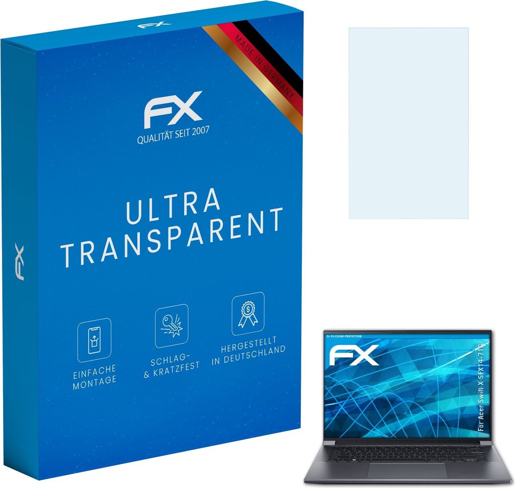 atFoliX FX-Clear 2x Schutzfolie kompatibel mit Acer Swift X (SFX14-71G) Displayschutzfolie