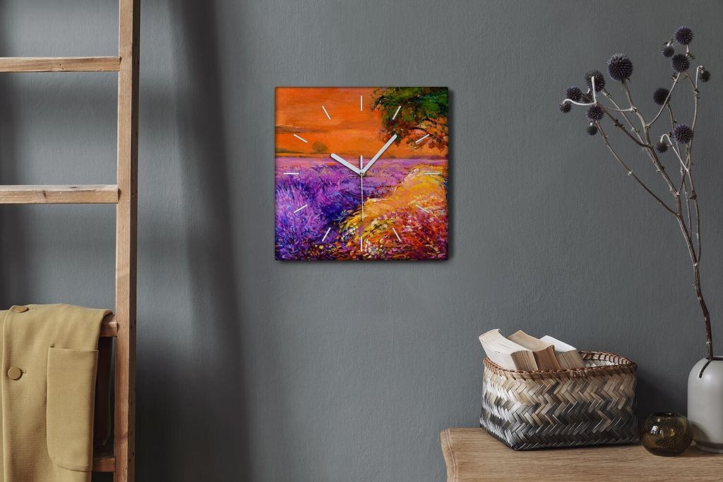 Coloray Hodiny Unikátní 30x30 cm Tiché hodiny Pro obývací pokoj a kuchyň Nástěnné hodiny Plátno Bílé ručičky hodin - Květiny strom ...