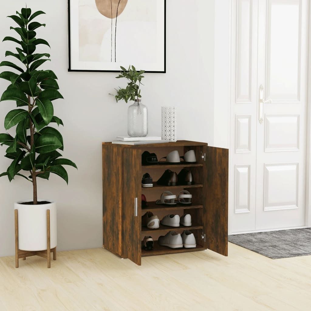 The Living Store Schuhschrank Räuchereiche 60x35x70 cm Holzwerkstoff