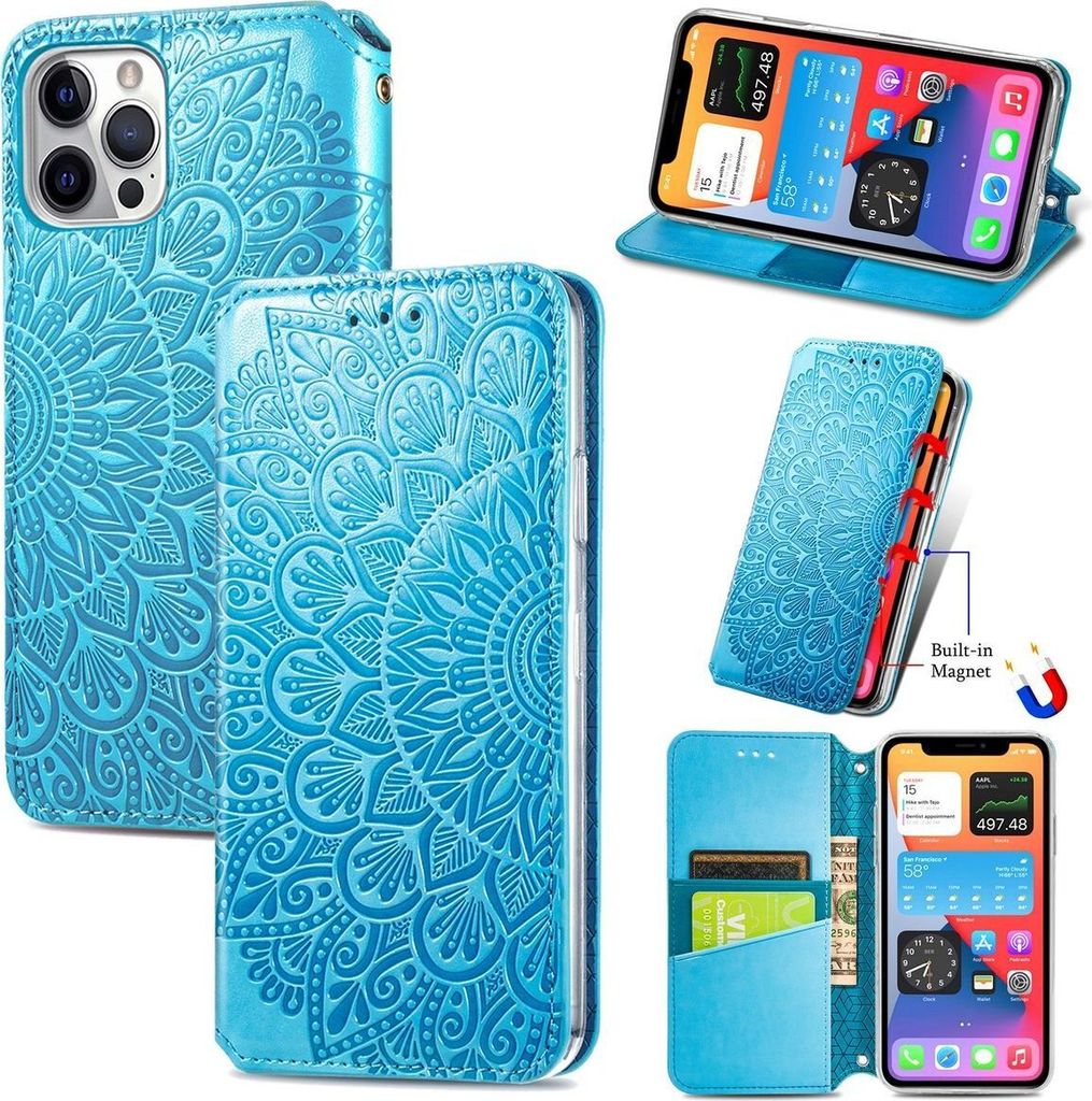 König Design Hülle kompatibel mit Apple iPhone 12 Pro Max Kunstleder Handyhülle - Handy Case Blau