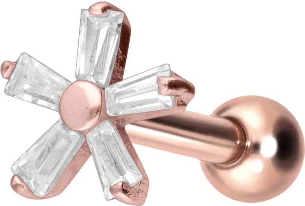 Ohrpiercing Titan Ohrpiercing mit Innengewinde KRISTALLBLUME RoséGold Stablänge: 6mm
