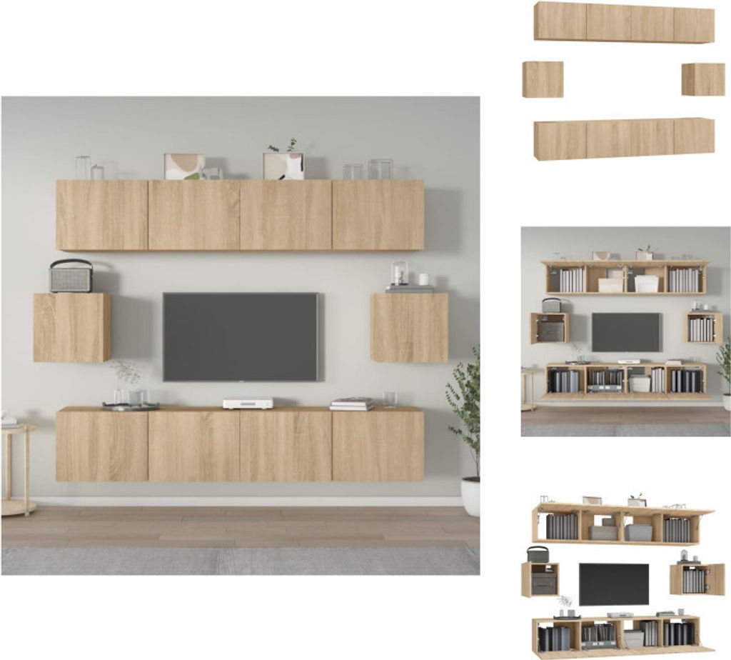 vidaXL 6-tlg. TV-Schrank-Set Sonoma-Eiche Holzwerkstoff - TV-Möbel