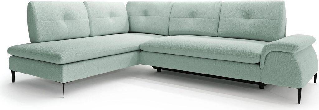 L-Form Ecksofa in modernes Stil Cellin L Eckcouch mit Bettfunktion Polsterecke mit Metallbeine, Farbe: Mint, Bubble 13, Ottomane: links