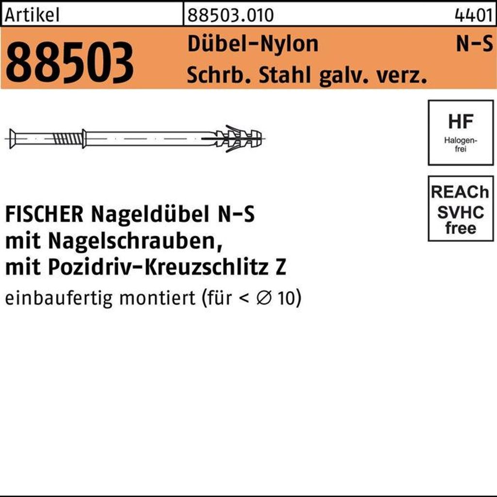 Fischer 050357, Nylon, Weiß, Pozidriv, PZ3, 10 cm, 8 mm Produktbild 