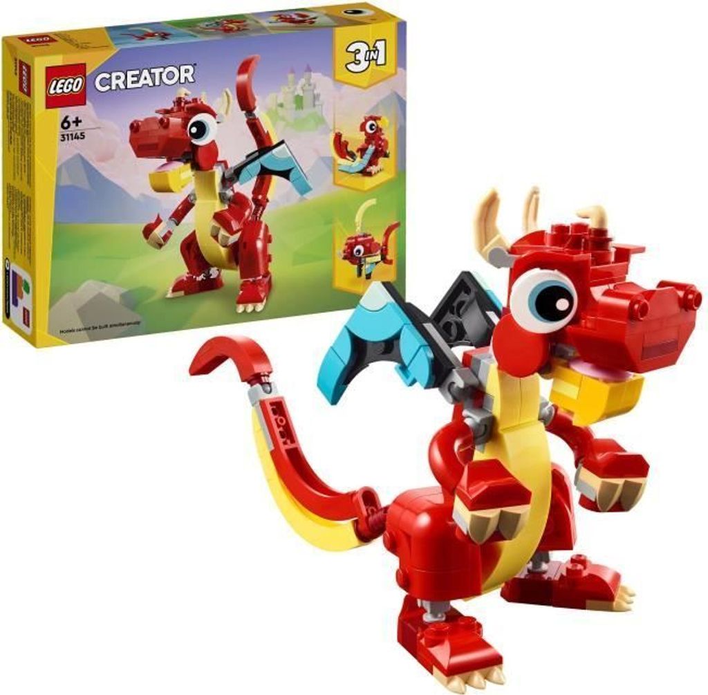LEGO Creator 3in1 Roter Drache, 31145, 3 Tierfiguren, Roter Drache, Fisch, Phönix, Bauspielzeug ab 6 Jahren