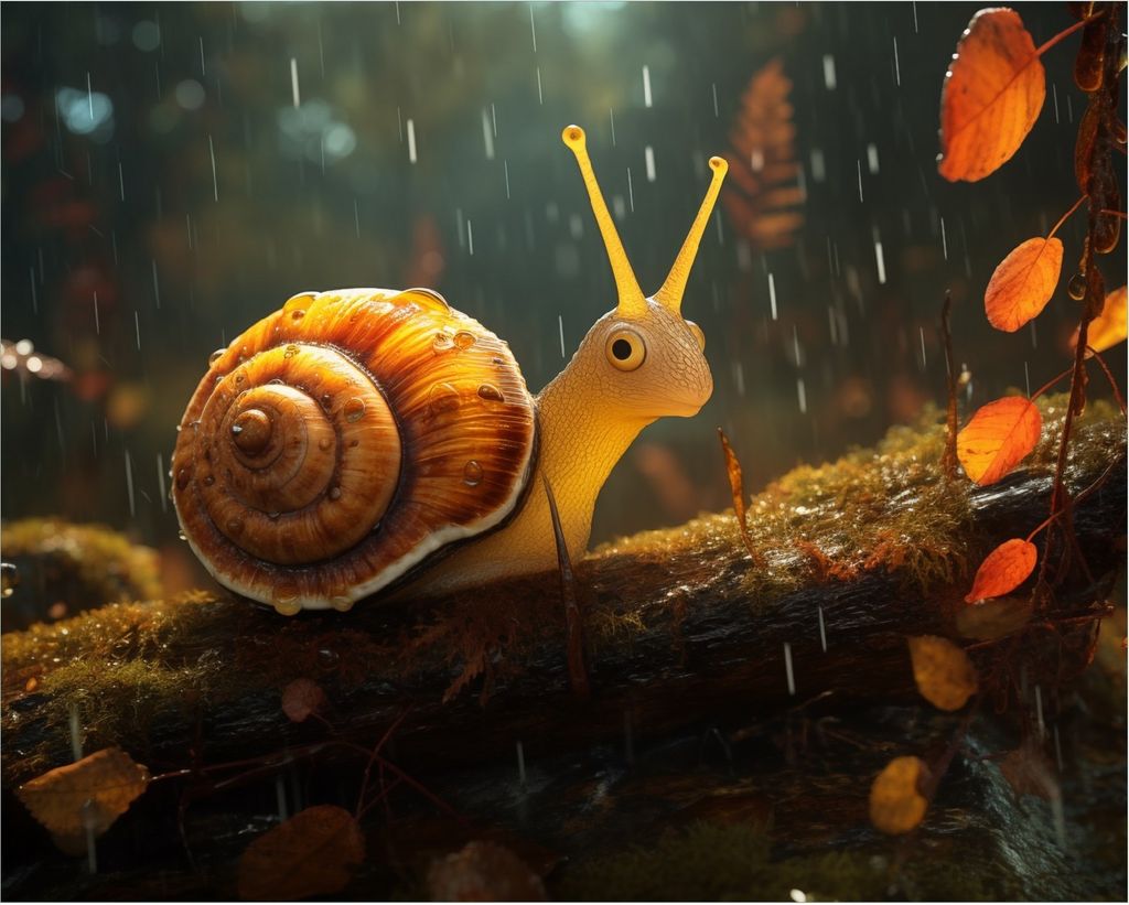 Wallario Poster - Snail on Tree, Kunstdruck Größe: 40 x 50 cm