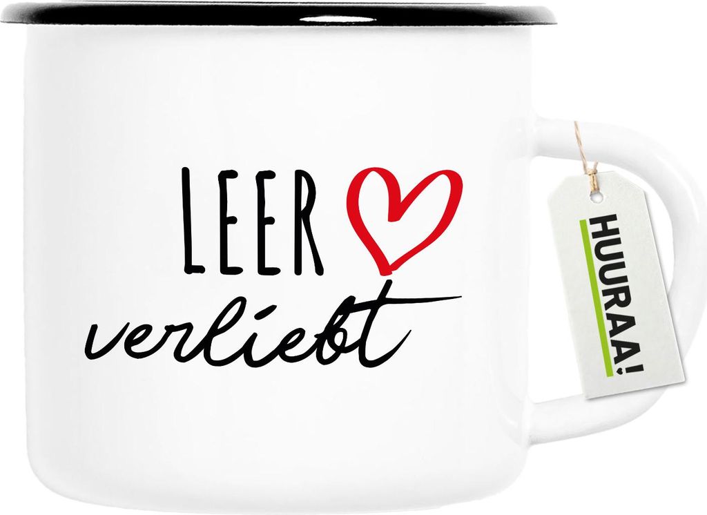 Huuraa Emaille Tasse Leer verliebt 300ml Vintage Campingbecher Geschenkidee