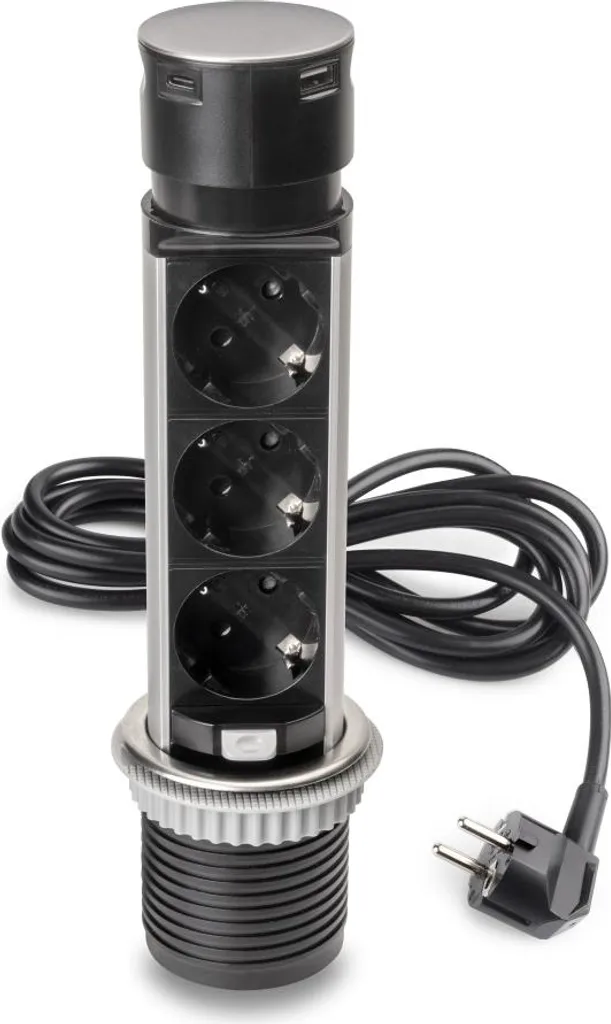 Prise de plan de travail encastrable Push 60 inox 3 prises et USB