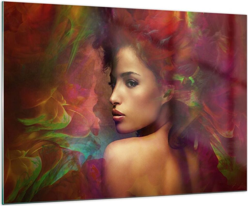 Bilder auf glas - frau gesicht - 100x70cm - Glasbilder - Wandbilder - Kunstdruck - zum Aufhängen bereit - Wanddekoration aus Glas - Glas Bilder - ...