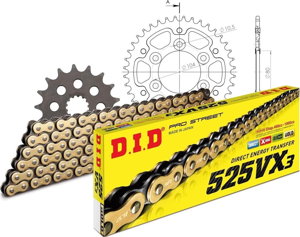 DID Kit Stealth (gold) Kompatibel mit Kawasaki ZX-10R 1000 06-07 17-40-108 DID525VX3(G&B) Niet