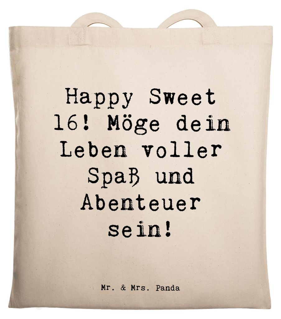 Mr. & Mrs. Panda Tote Bag Spruch 16. Geburtstag Glück - Transparent - Geschenk, Geburtstagsfreude, Stoffbeutel, speziell, Shopping Tasche, persona...