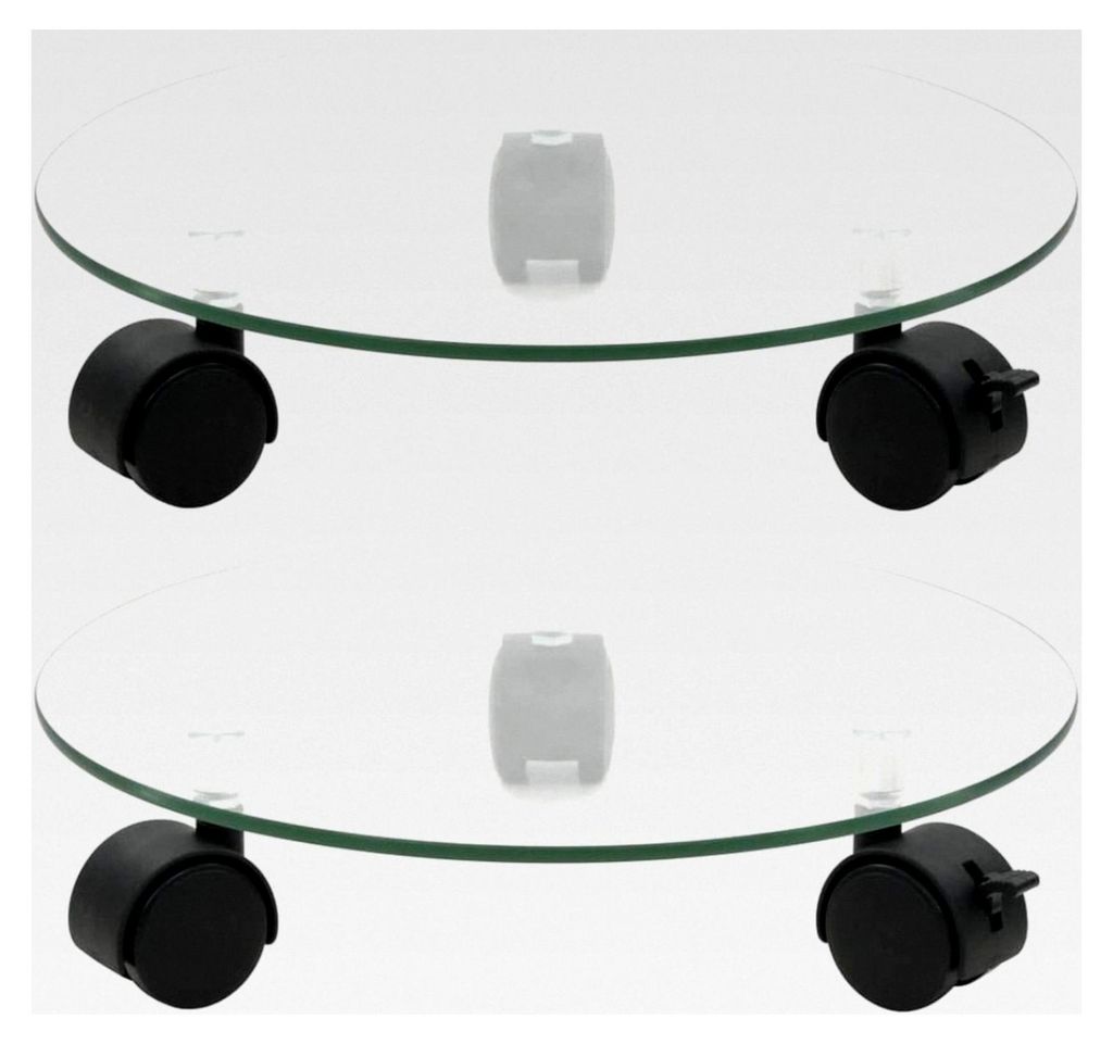 Pflanzenständer mit Rollen aus Glas für Balkon und Garten, 28 cm Rund, 2 Stück