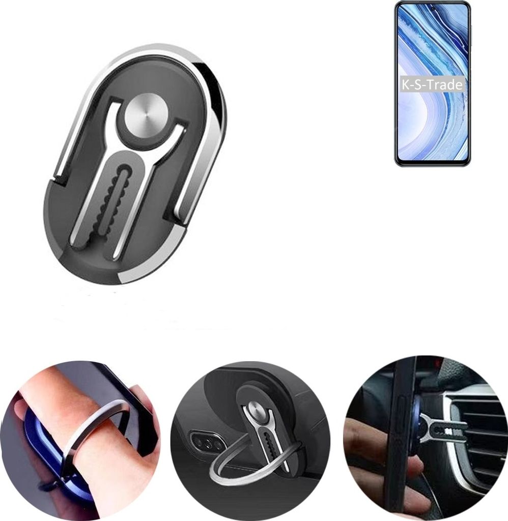 K-S-Trade 3in1 Smartphone-Ring Handy-Ring kompatibel mit Xiaomi Redmi Note 9 Pro Max Fingerhalterung Handyring Tischständer
