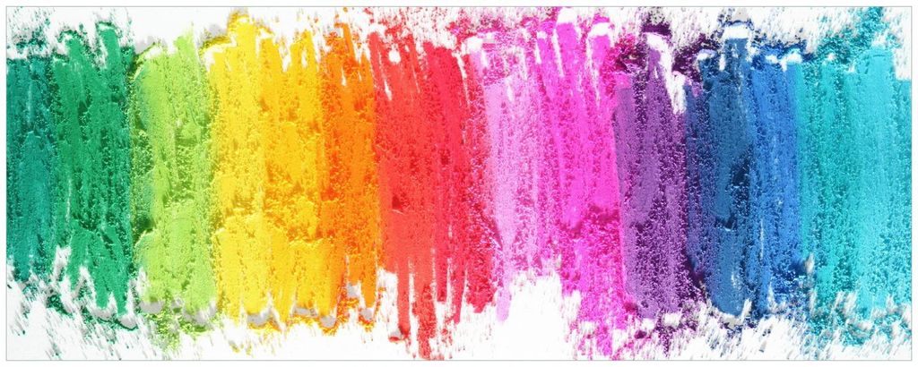 Wallario Küchenrückwand selbstklebend, Größe: 115 x 50 cm, Motiv: Regenbogenstreifen auf weißem Hintergrund - Bunter Anstrich | Spritzschutz |...