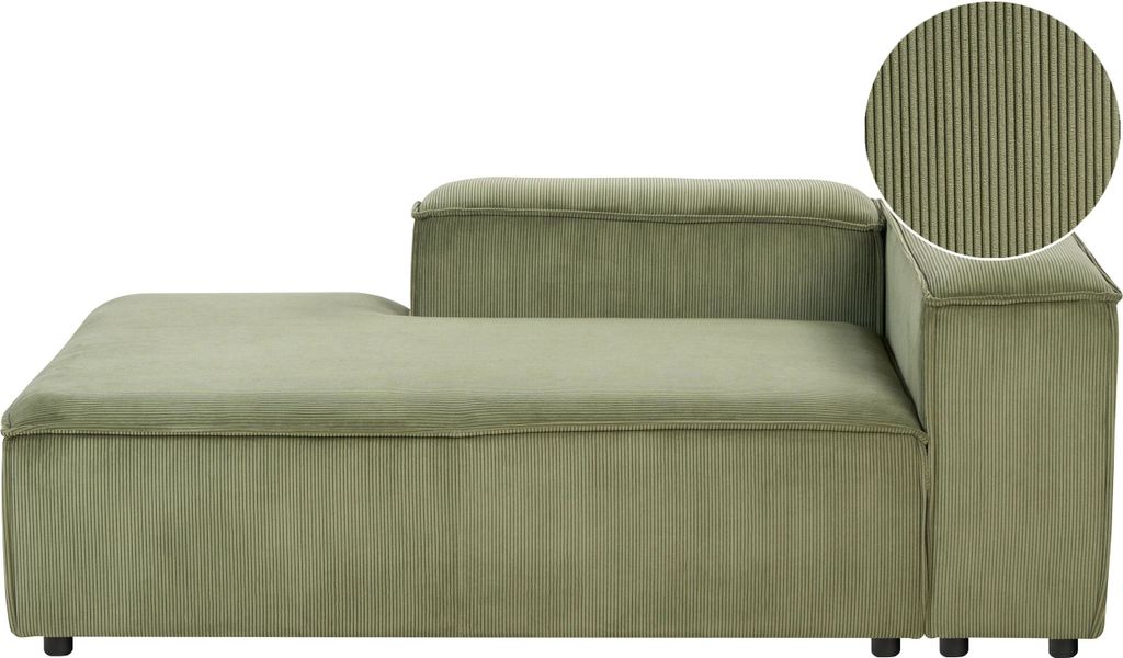 BELIANI Chaiselongue Grün Cord Rechtsseitig Modul-Récamiere mit Niedriger Rückenlehne Wohnzimmermöbel Modern Skandi Wohnzimmer Ausstattung Sitz...
