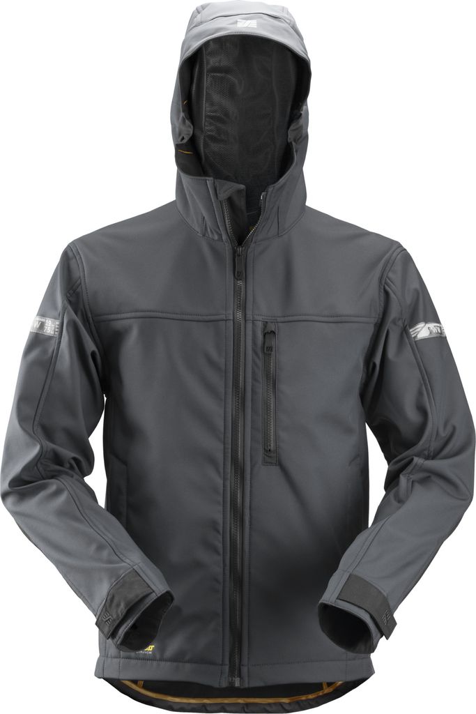 Snickers AllroundWork Softshell Arbeitsjacke m. Kapuze Stahlgrau-Schwarz-L