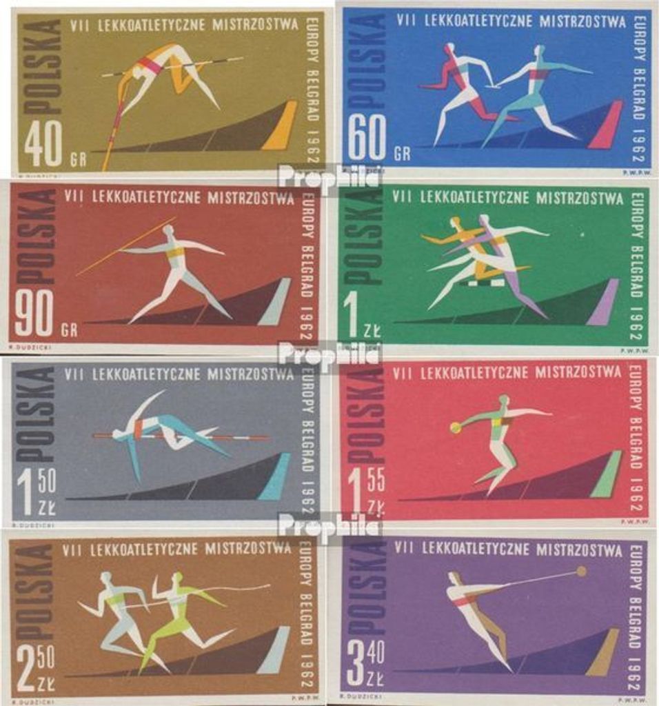 Briefmarken Polen 1962 Mi 1338B-1345B (kompl.Ausg.) postfrisch Leichtathletik-EM