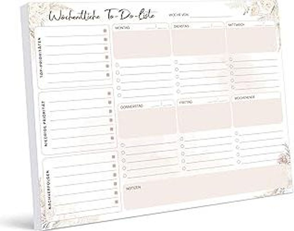 BIROYAL Wochenplaner Block A4 ohne festes Datum (50 Seiten), Weekly Planner, Schreibtischunterlage, Wochenkalender Wochen Planer mit Wochenübersic...