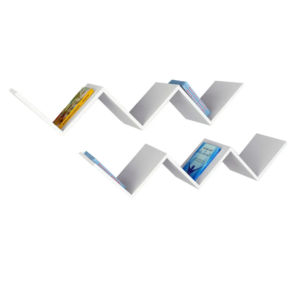 Étagère Murale Gain de Place Blanche Zig Zag pour Petits Espaces - 129cm