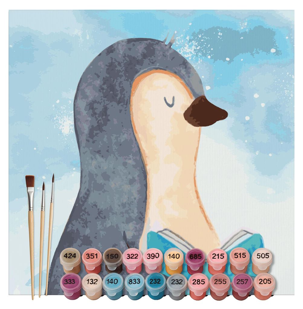 Mr. & Mrs. Panda Malen nach Zahlen Pinguin Buch Motiv 40 x 40 cm Ohne Rahmen - Eisblau - Geschenk, Urlaub, Bild, Ferien, Zahlenbild, Pinguine, Nich...