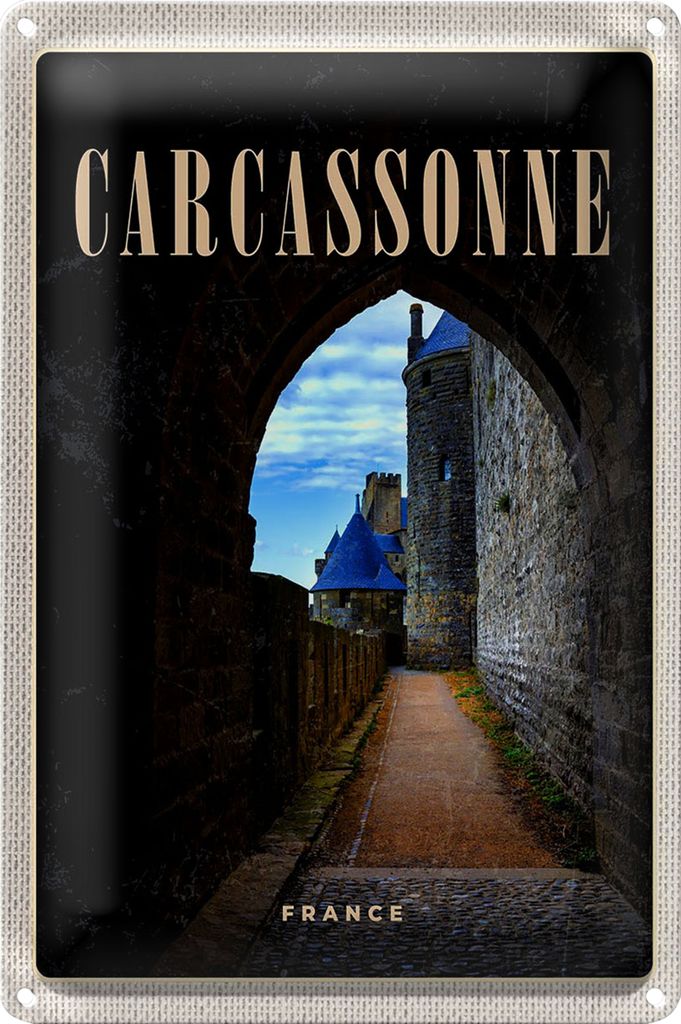 Blechschild Reise 20x30cm Carcassonne France Burg Altstadt