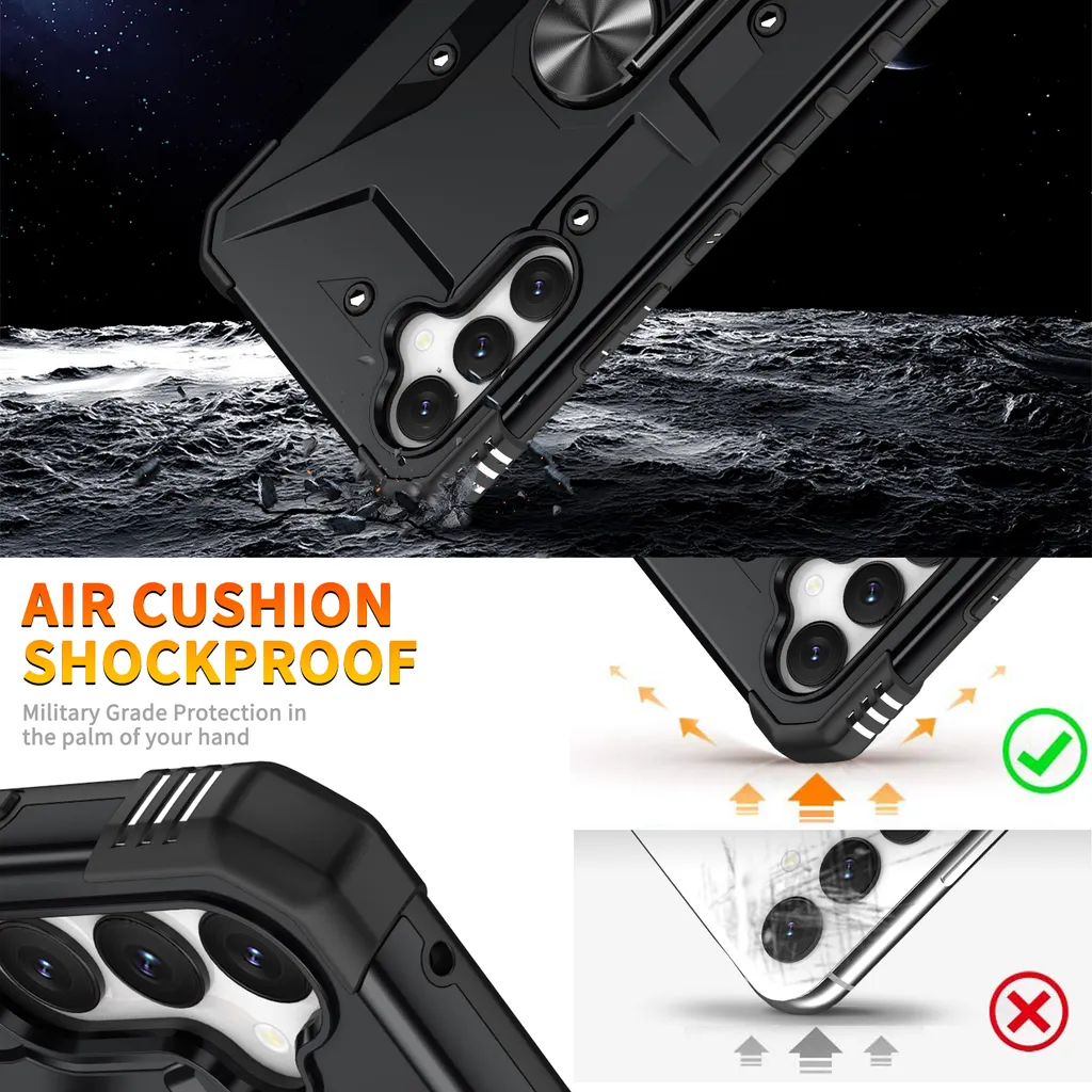 Custodia per Samsung Galaxy A34, Custodia protettiva antiurto in PC TPU a doppio strato con supporto ad anello, supporto, nero - 5