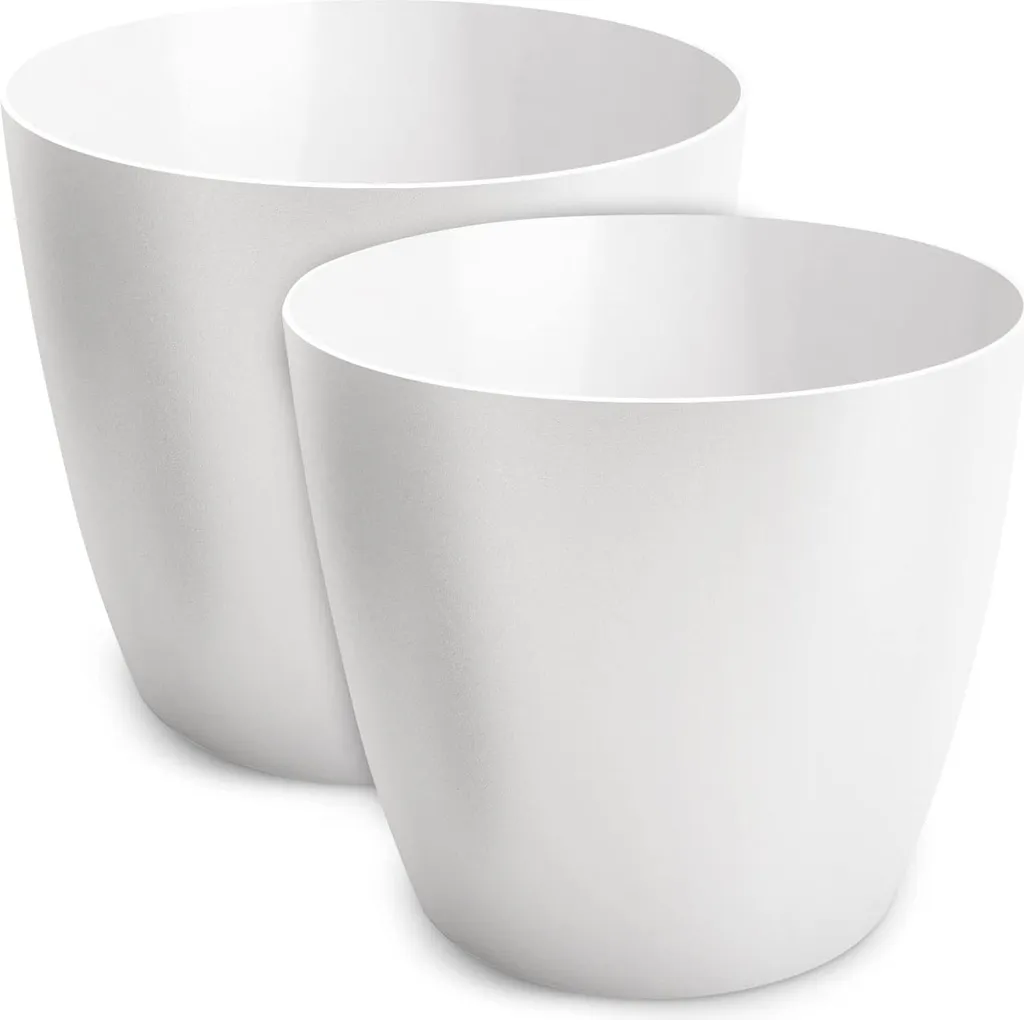 Cache-pot Décoratif Blanc en Plastique Ø20 cm - Set de 2 pour la Maison