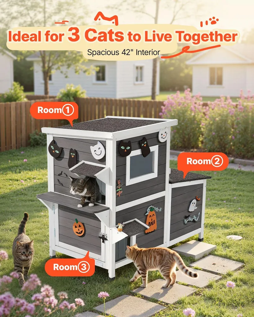 Abri pour chats de jardin - Maison bois 2 niveaux pour chats d'extérieur - 2