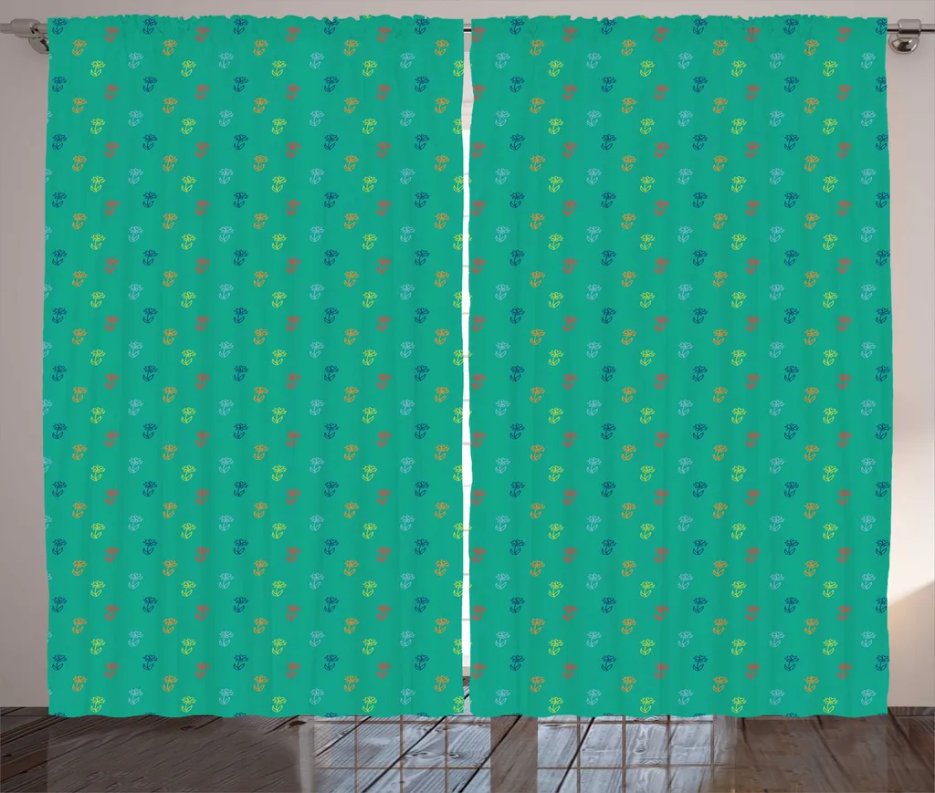 Rideau Large pour Vis-à-vis Fleurs Rustiques Vert 280 x 225 cm
