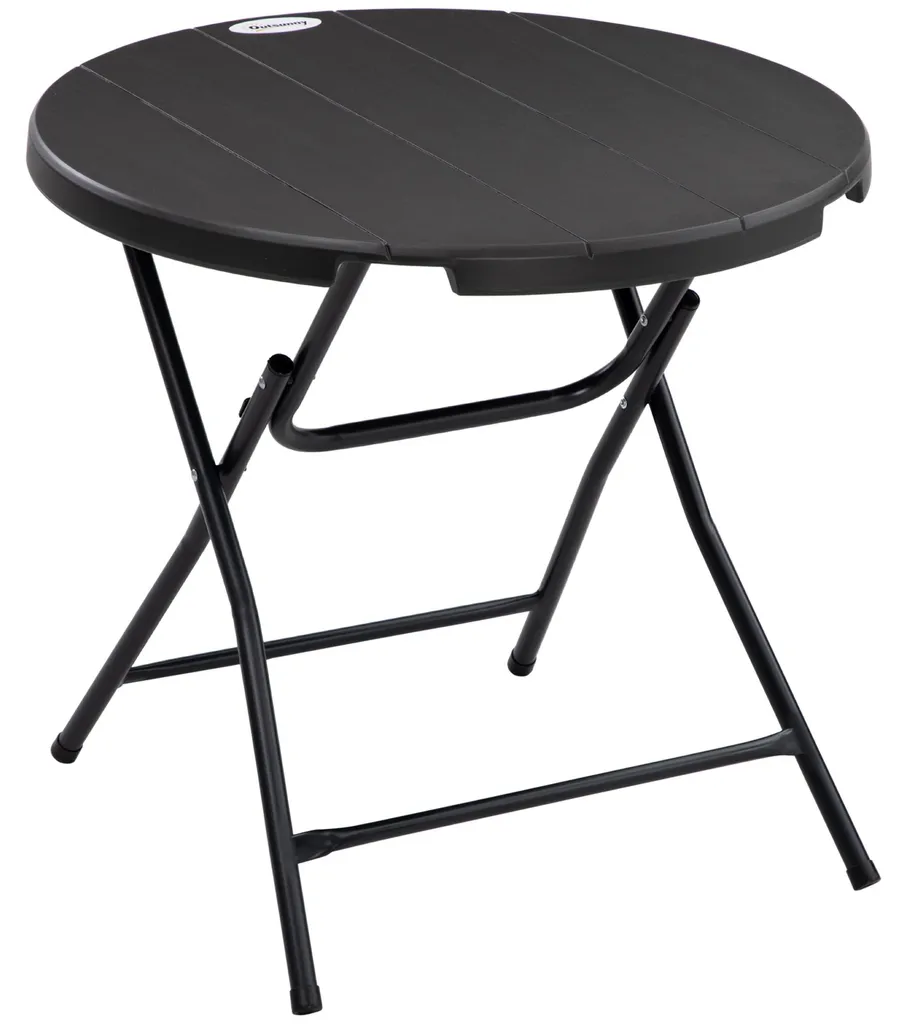 Table de jardin ronde 80 cm pliable aspect bois gris foncé 4 personnes