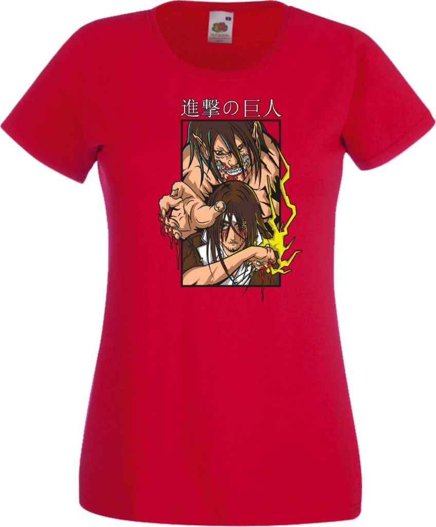 Damen T-Shirt Attack Anime On Titan Eren Yaeger 04 Var-002 Eren Pilot, Lady XS / Rot